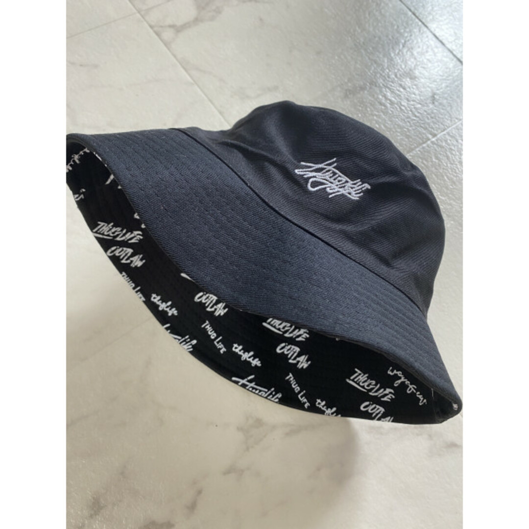 ロゴ入りリバーシブルバケットハット帽子 黒ブラックメンズレディース韓国ストリート 通販