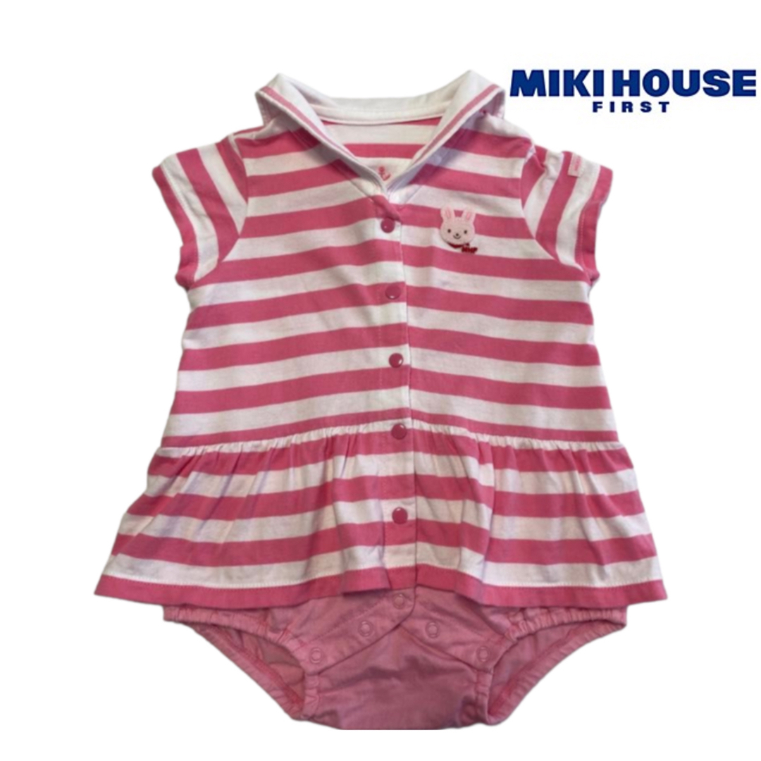 mikihouse(ミキハウス)のMIKIHOUSE FIRSTうさちゃんのマリンボーダーショートオール キッズ/ベビー/マタニティのベビー服(~85cm)(カバーオール)の商品写真