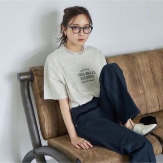 シマムラ(しまむら)のしまむら　田中里奈コラボ　ロゴ刺繍Tシャツ　ライトグレー　Lサイズ(Tシャツ/カットソー(半袖/袖なし))