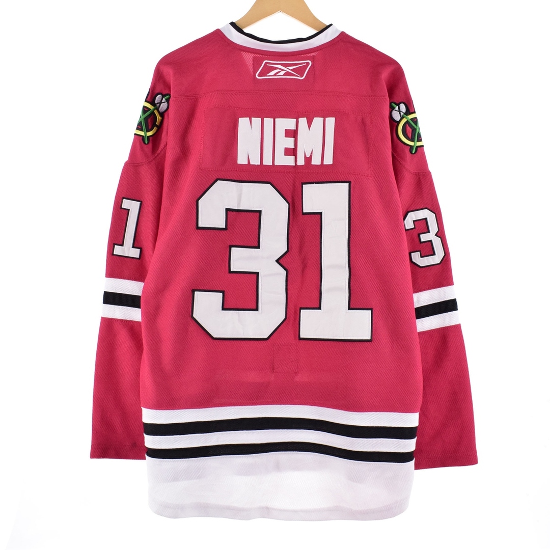 Reebok(リーボック)の古着 リーボック Reebok NHL CHICAGO BLACKHAWKS シカゴブラックホークス Vネック ゲームシャツ ホッケーシャツ カナダ製 メンズXL /eaa343125 メンズのトップス(Tシャツ/カットソー(半袖/袖なし))の商品写真