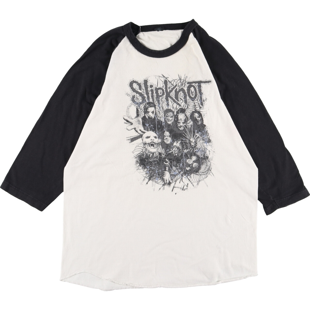 プリント生産国SLIPKNOT スリップノット 両面プリント ラグラン バンドTシャツ バンT メンズM /eaa343238