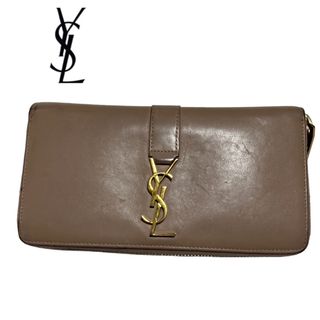 イヴサンローラン(Yves Saint Laurent)のイヴ・サンローラン長財布　ラウンドジップ　カサンドラ　レザー　ベージュ(財布)