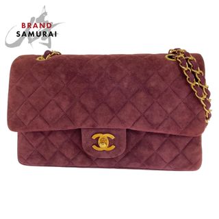 シャネル(CHANEL)の美品 CHANEL シャネル ヴィンテージ マトラッセ ダブルフラップ ココマーク ターンロック ワインレッド 赤紫 ゴールド金具 スウェード Wチェーンショルダーバッグ レディース 402196 【中古】(ショルダーバッグ)