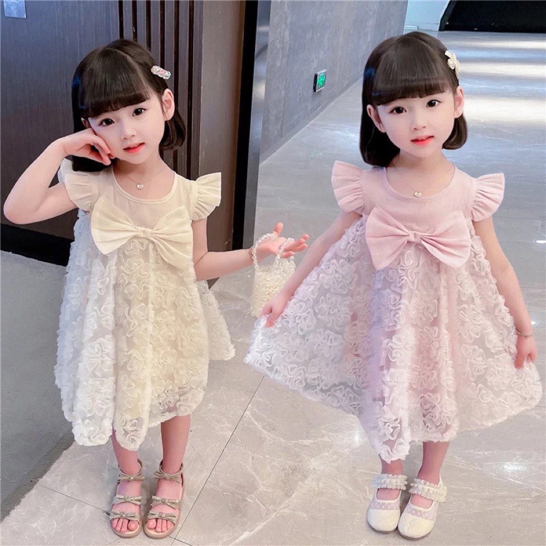 ⭐️ SALE【新品】 100 花模様 ピンク ワンピース  女の子 プリンセス キッズ/ベビー/マタニティのキッズ服女の子用(90cm~)(ワンピース)の商品写真