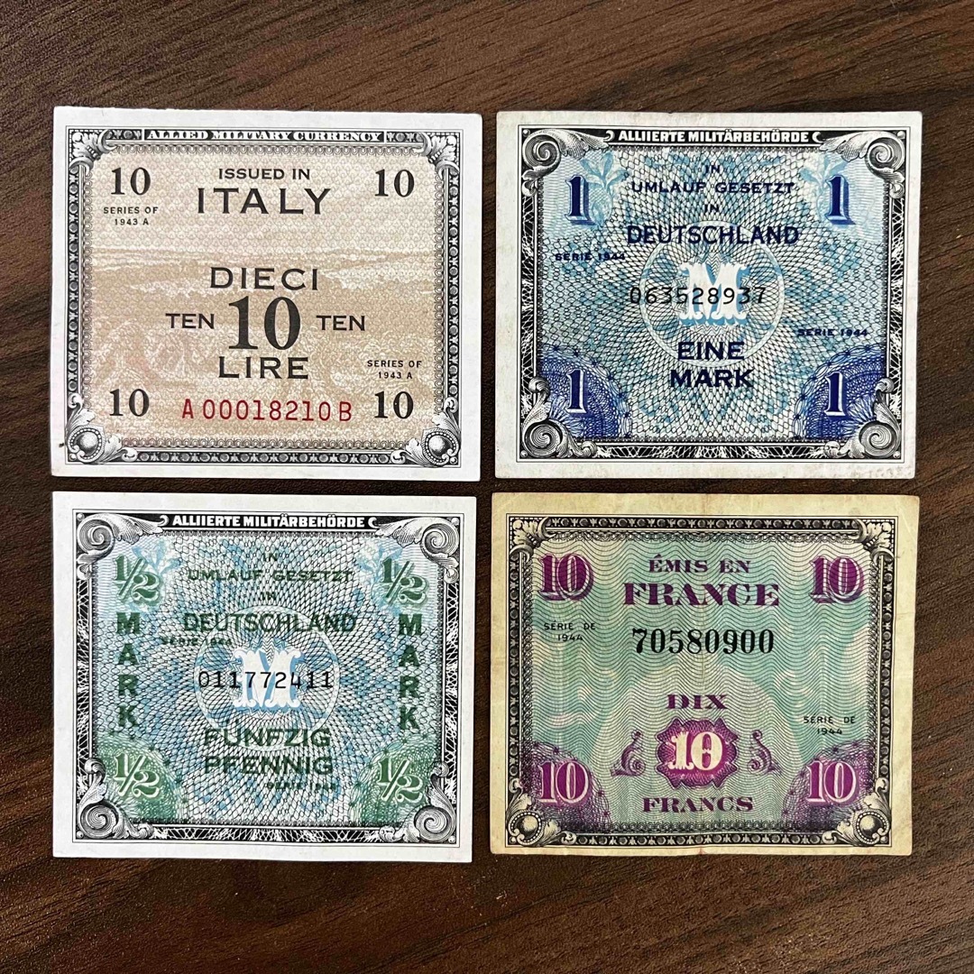 1944年 フランス  イタリア　ドイツ　軍票  紙幣 軍隊 戦争 通貨 旧紙幣