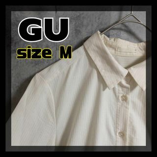 ジーユー(GU)の【美品】GU　ジーユー　ワンピース　サイズM　ホワイト　グレー　長袖　即日発送(ひざ丈ワンピース)