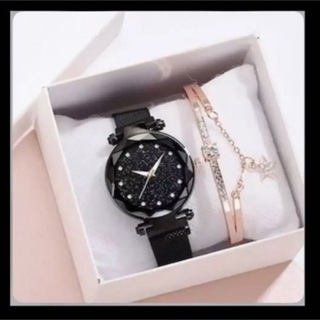 ウォッチ】デザイン　腕時計　メンズ　レディース　サイズ調整可能　黒　ブレス(腕時計(アナログ))