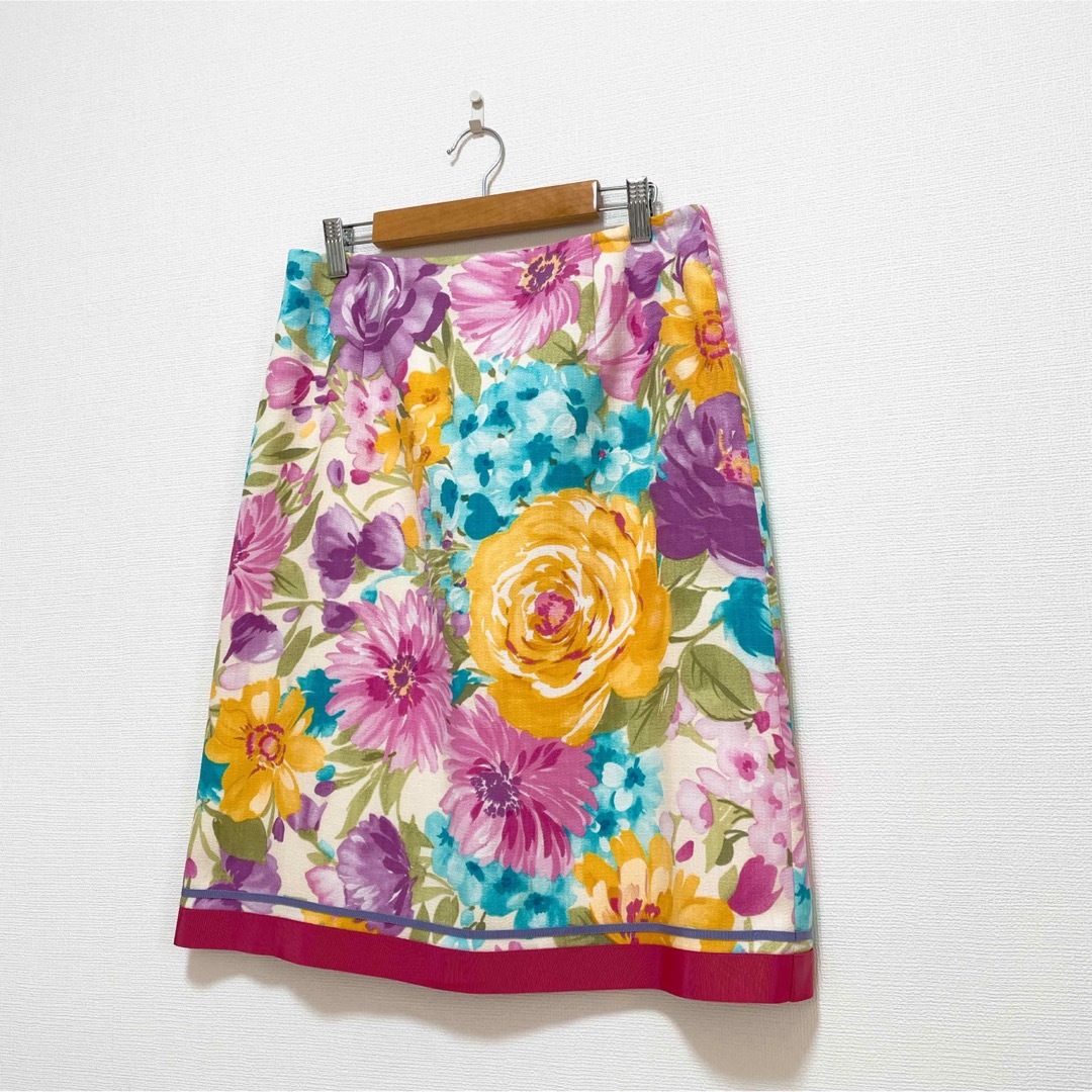 M´S GRACY 膝丈フローラルスカート 大きいサイズ 花柄 日本製-