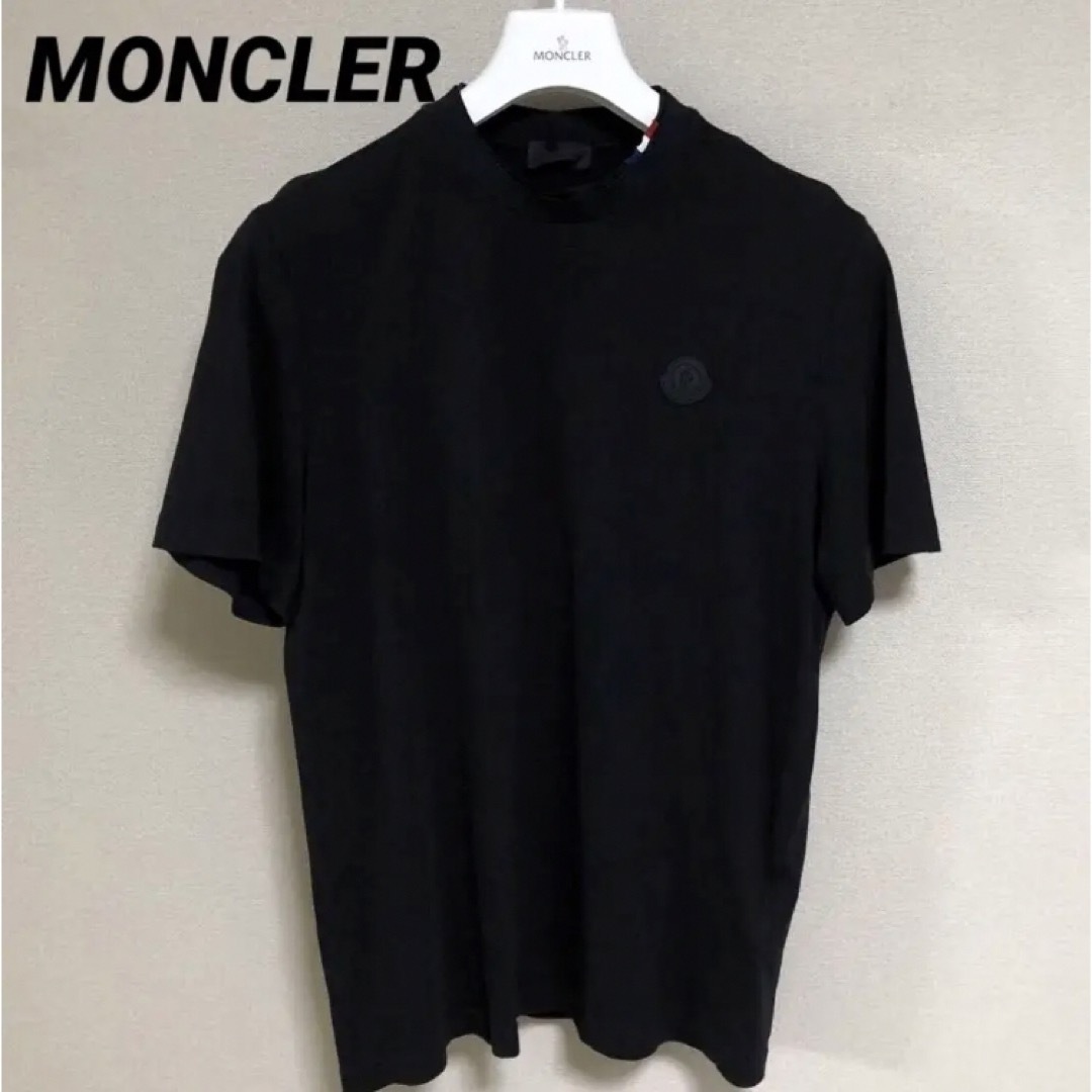 2021 MONCLER モンクレール 2重首元リブ バックロゴ Tシャツ 黒