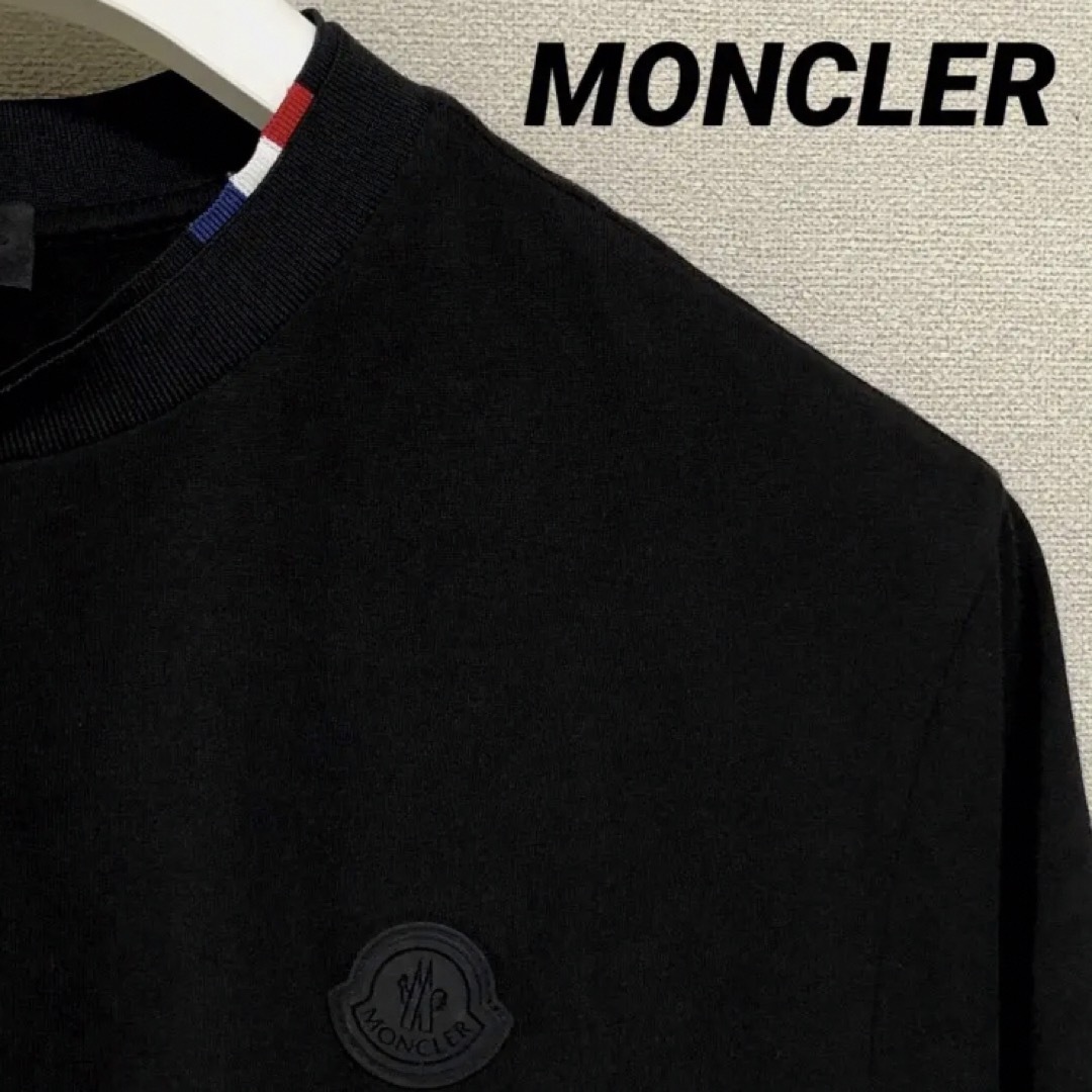 2021 MONCLER モンクレール　2重首元リブ　バックロゴ　Tシャツ　黒