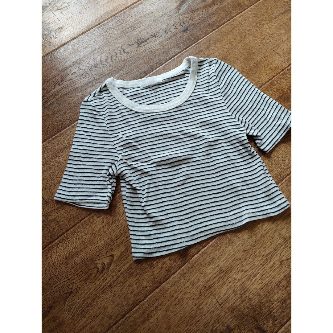 who's who Chico(フーズフーチコ)のchico ショート丈Tシャツ　ボーダー レディースのトップス(Tシャツ(半袖/袖なし))の商品写真