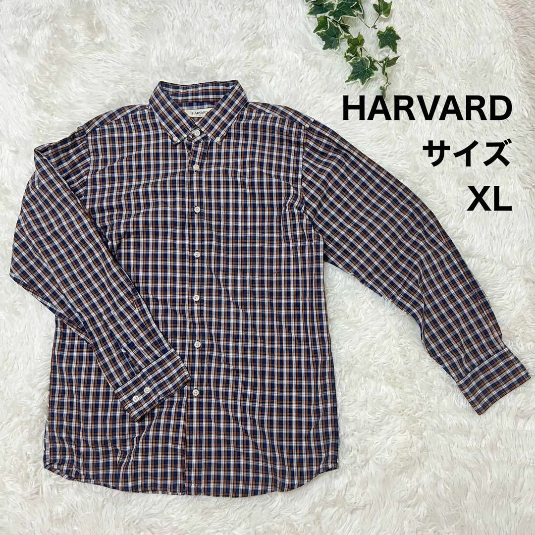 HARVARD(ハーヴァード)のHARVARD ハーヴァード チェック シャツ ブルー✕オレンジ XL メンズのトップス(シャツ)の商品写真