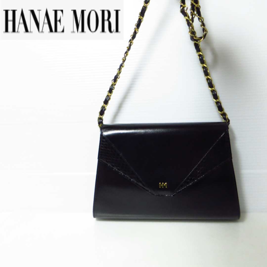 HANAE MORI(ハナエモリ)の極美品 ハナエモリ ビンテージ レザー チェーンショルダーバッグ パイソン 蛇革 レディースのバッグ(ショルダーバッグ)の商品写真