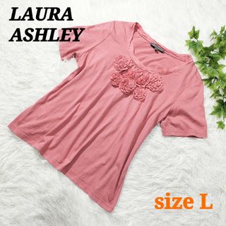 ローラアシュレイ(LAURA ASHLEY)のLAURA ASHLEY ローラアシュレイ 半袖カットソー フラワー Lサイズ(カットソー(半袖/袖なし))