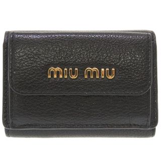 ミュウミュウ(miumiu)の美品 ミュウミュウ レザー ブラック 三つ折り財布 財布 黒 0050 【中古】 MIUMIU(財布)