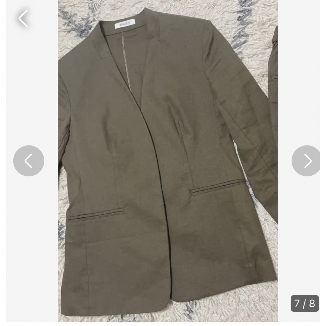 PLST(プラステ)のPLST リネンストレッチ　カラーレスジャケット　パンツ　スーツ　カーキ レディースのフォーマル/ドレス(スーツ)の商品写真