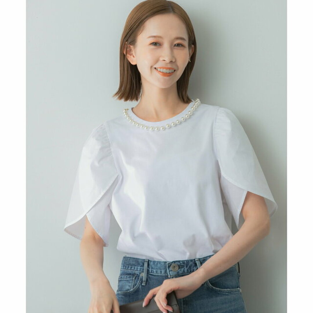 【WHITE】TORRAZZO DONNA パール付チューリップスリーブブラウス