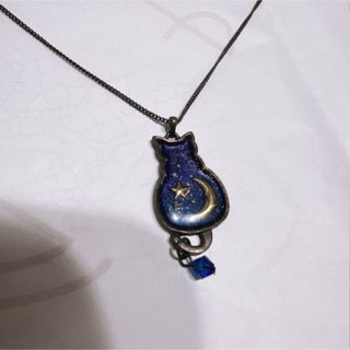 【美品】ネックレス　真鍮　猫　星　月(ネックレス)