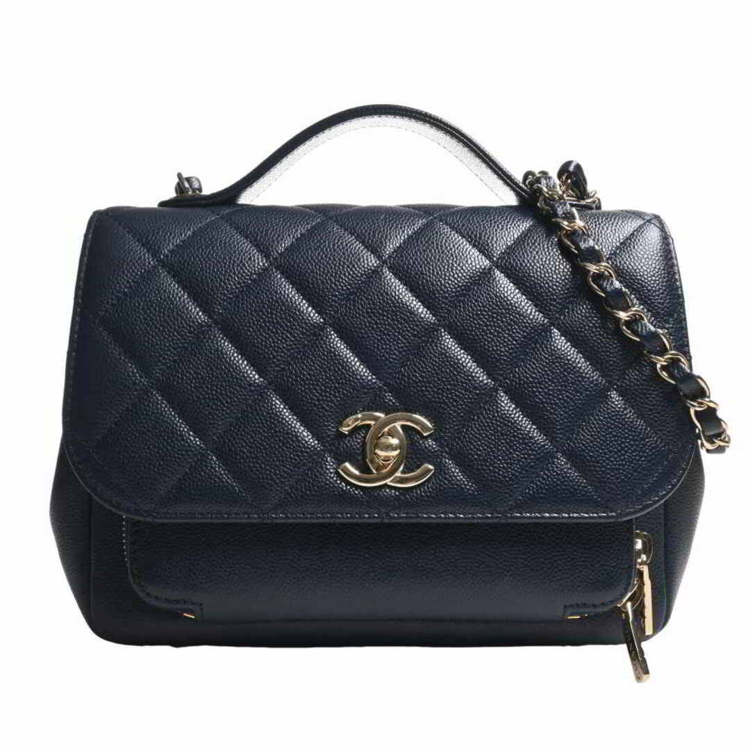 CHANEL シャネル キャビアスキン マトラッセ ビジネスアフィニティ ココマーク 2WAY チェーン ショルダーバッグ - ネイビー by