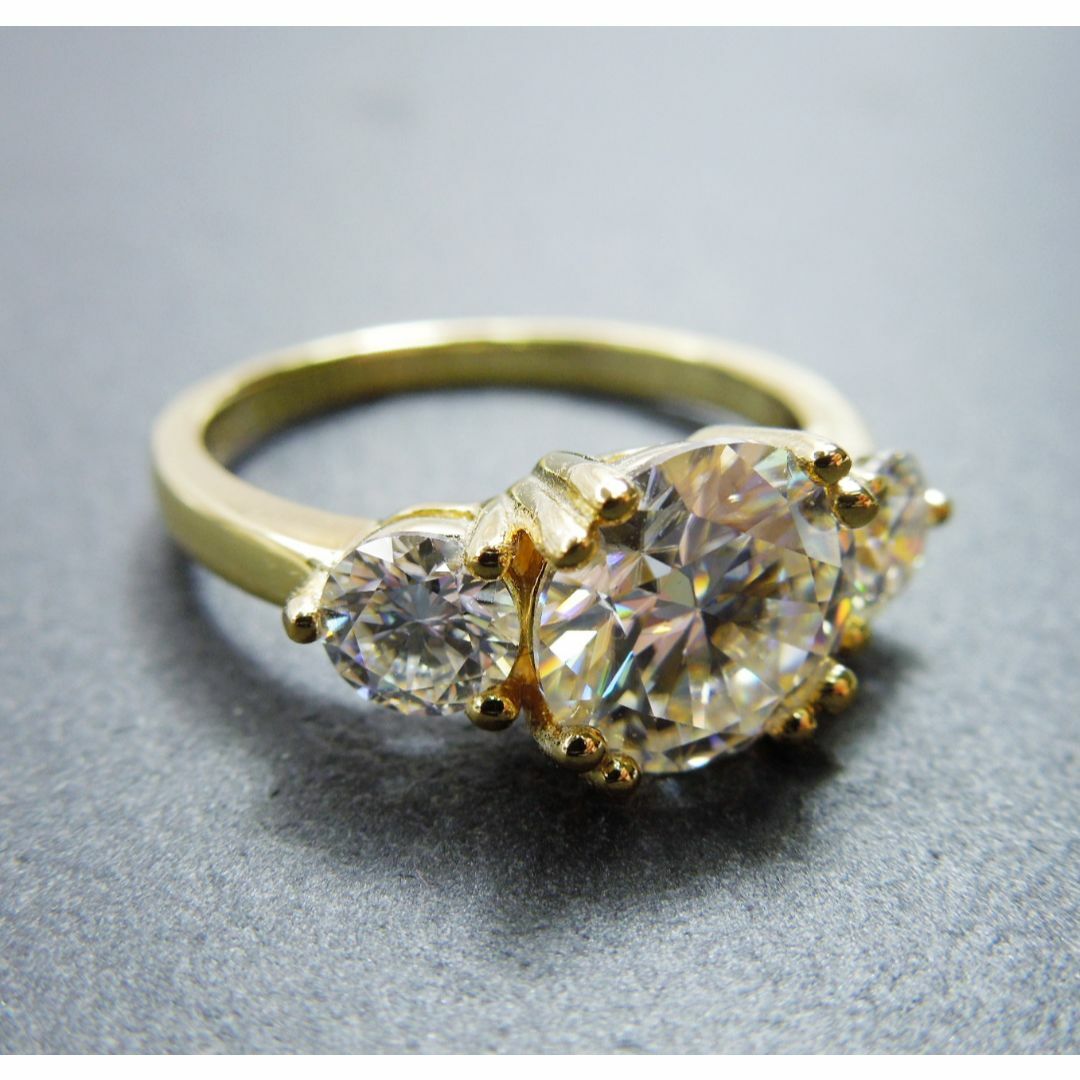 色移り有り 約12.75号 K18GP 3EX 合計2.8ct モアサナイト リング 指輪