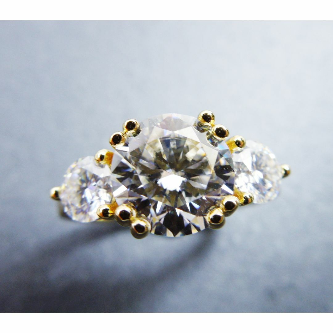 色移り有り 約12.75号 K18GP 3EX 合計2.8ct モアサナイト リング 指輪