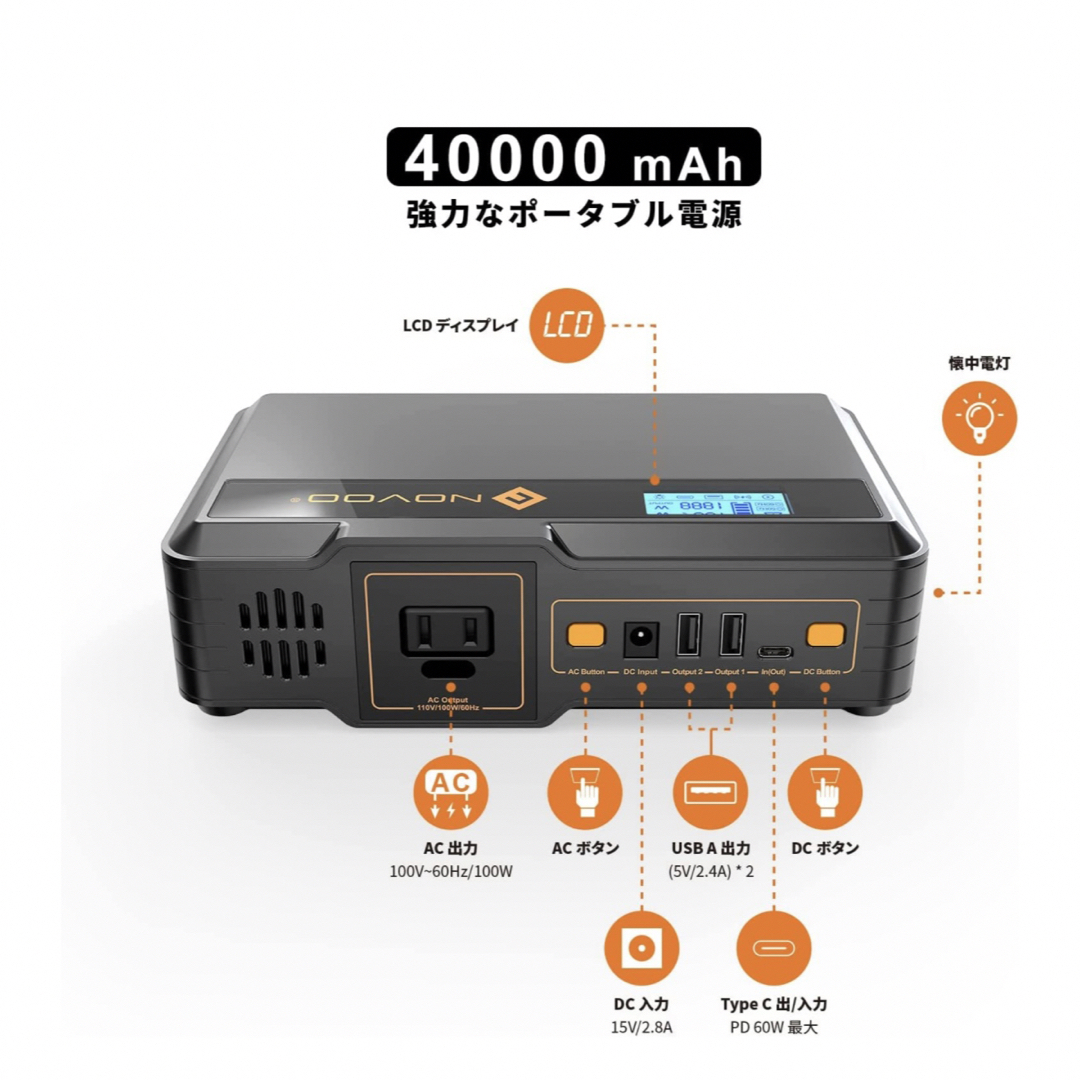 NOVOO モバイルバッテリー AC出力 小型 軽量 大容量 ポータブル電源の