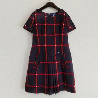 バーバリーブルーレーベル(BURBERRY BLUE LABEL)のBURBERRY チェック×タックプリーツ ワンピース 紺(ひざ丈ワンピース)