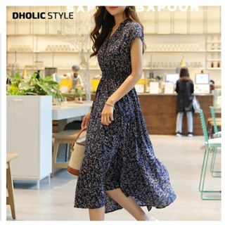 ディーホリック(dholic)のDHOLIC✣スキッパーネックロングワンピース✣未使用新品タグ付(ロングワンピース/マキシワンピース)