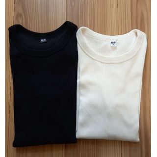 ユニクロ(UNIQLO)のUNIQLO リブクルーネックT  Sサイズ  ホワイト、ブラック(Tシャツ(半袖/袖なし))