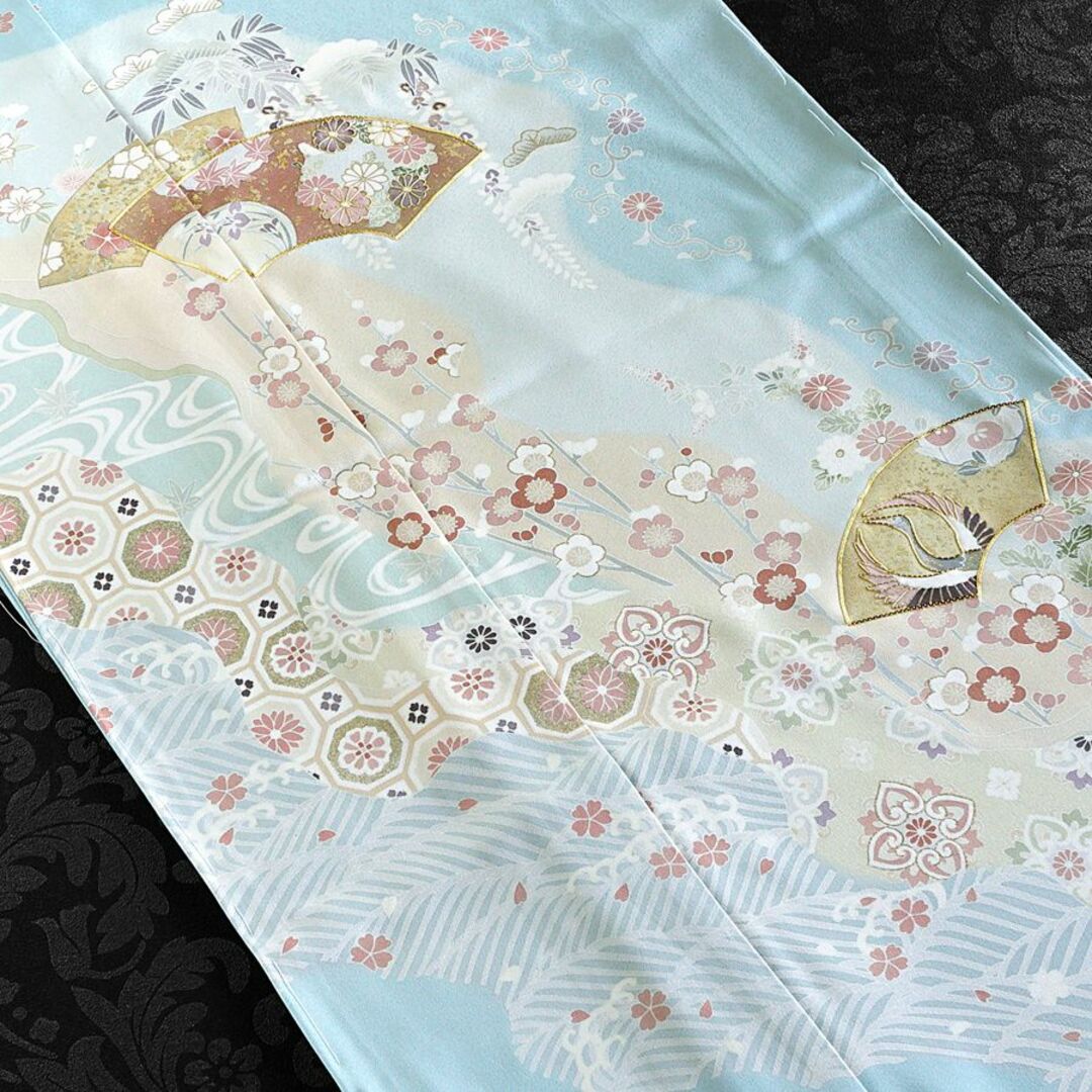 訪問着 京友禅 丹後ちりめん 地紙文 道長取り 仮絵羽 未仕立て 在庫