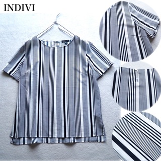 インディヴィ(INDIVI)のINDIVI ミックスストライプブラウス UVカット 接触冷感 防シワ 40(シャツ/ブラウス(半袖/袖なし))