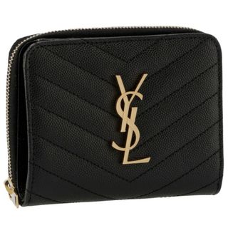 サンローランパリ 2つ折り財布 YSL カサンドラ  Vステッチ キャビアスキン