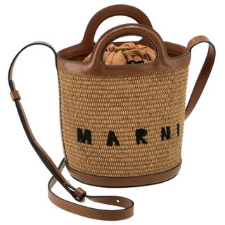 マルニ(Marni)のマルニ MARNI バケットバッグ レザー＆ラフィア TROPICALIA ミニ かごバッグ ブラウン系 SCMP0056Q1 P3860 00M50(かごバッグ/ストローバッグ)