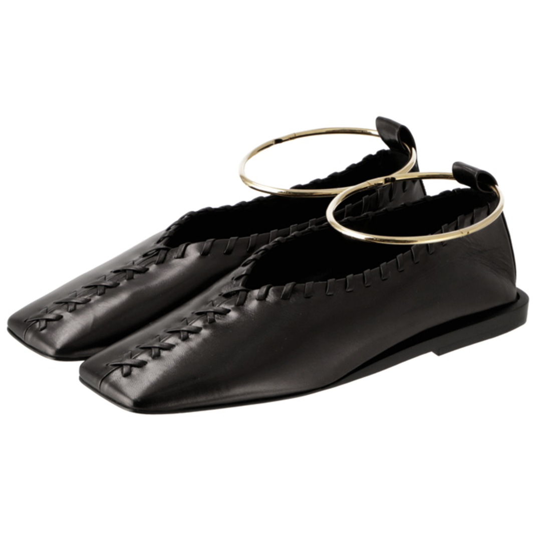 ジル サンダー JIL SANDER バレエシューズ アンクルブレスレット フラットシューズ 靴 ブラック JS30217A 15073 001