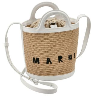 マルニ(Marni)のマルニ MARNI バケットバッグ レザー&ラフィア TROPICALIA ミニ かごバッグ ベージュ×ホワイト SCMP0056Q1 P3860 Z0T01(かごバッグ/ストローバッグ)