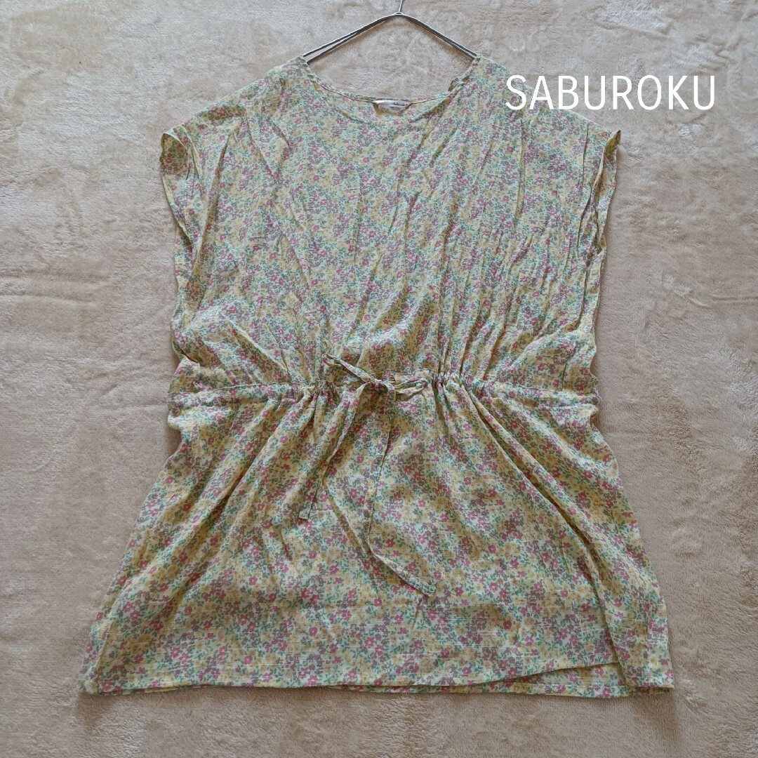 SABUROKU(サブロク)のSABUROKU　サブロク　イエロー　小花柄　チュニックワンピース　Ｌ リバティ レディースのトップス(チュニック)の商品写真