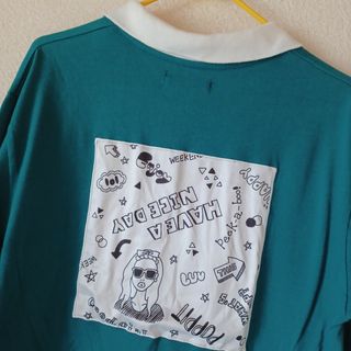 アベイル(Avail)の襟 付き ポロシャツ ワンピース エメラルドグリーン M(ひざ丈ワンピース)