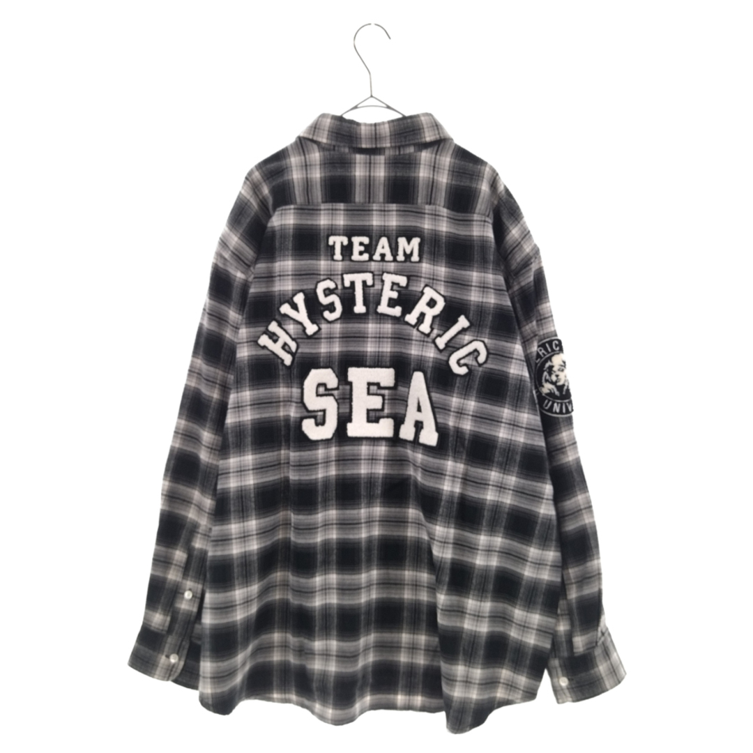 WIND AND SEA ウィンダンシー ×Hysteric Glamour 3rd CHECK SHIRT ヒステリックグラマーコラボ ロゴワッペン 長袖チェックシャツ ブラック/グレー WDS-HYS-3-04 1