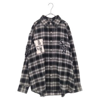 HYSTERIC GLAMOUR ヒステリックグラマー 長袖シャツ × WIND AND SEA ウィンダンシー WDS-HYS-3-04 CHECK SHIRT ロゴワッペン 長袖 チェック シャツ グレー系 ブラック系 S【新古品】【未使用】