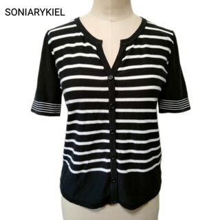 ソニアリキエル(SONIA RYKIEL)のSONIA SONIARYKIEL ボーダー カーディガン 半袖 黒(カーディガン)