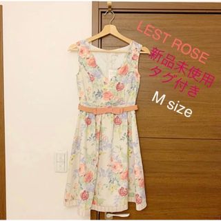 値下げ！【美品】L'EST ROSE スカーフ柄 花柄ワンピース 半袖 膝丈 白