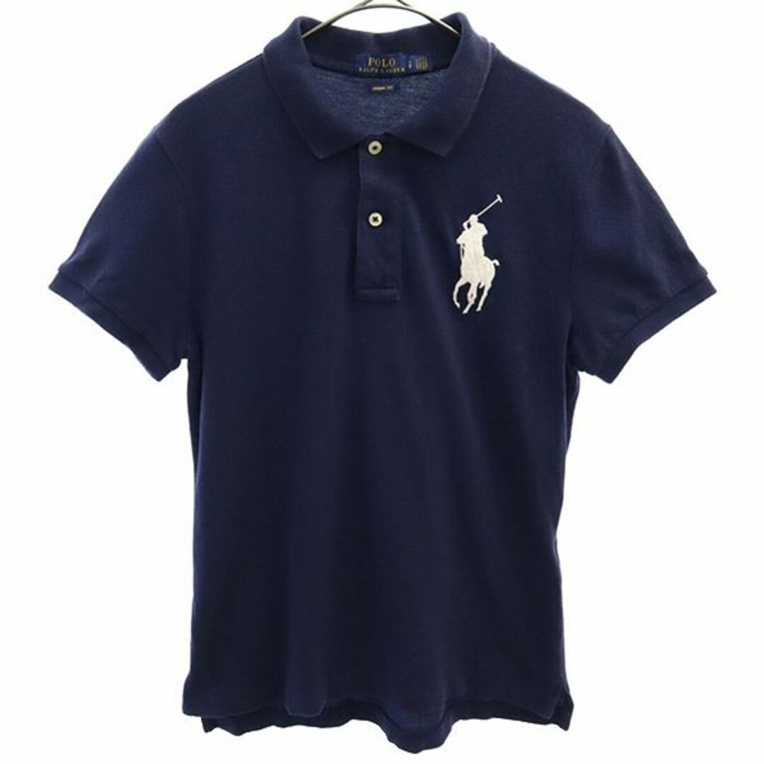 POLO RALPH LAUREN(ポロラルフローレン)のポロラルフローレン ビッグポニー ワンポイントワッペン 半袖 ポロシャツ S ネイビー POLO RALPH LAUREN 鹿の子地 レディース 【中古】  【230621】 レディースのトップス(ポロシャツ)の商品写真