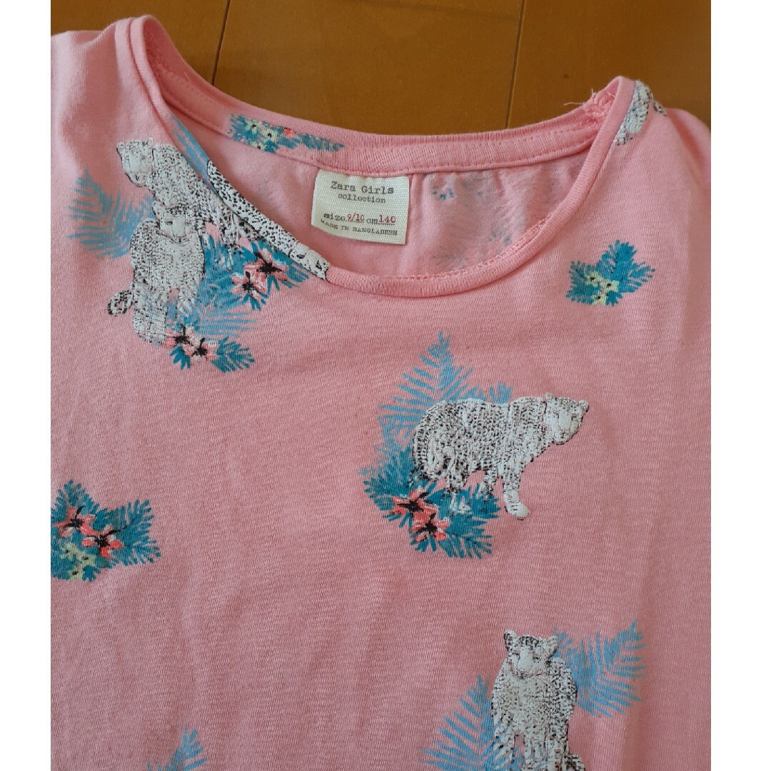 ZARA KIDS(ザラキッズ)のZARA　ヒョウ柄　ピンク　Tシャツ　140 キッズ/ベビー/マタニティのキッズ服女の子用(90cm~)(Tシャツ/カットソー)の商品写真