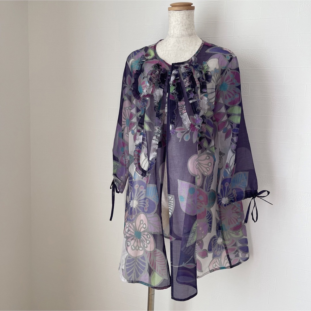 美品 TOKUKO1erVOL 薄手 カーディガン お花 羽織物 フリル
