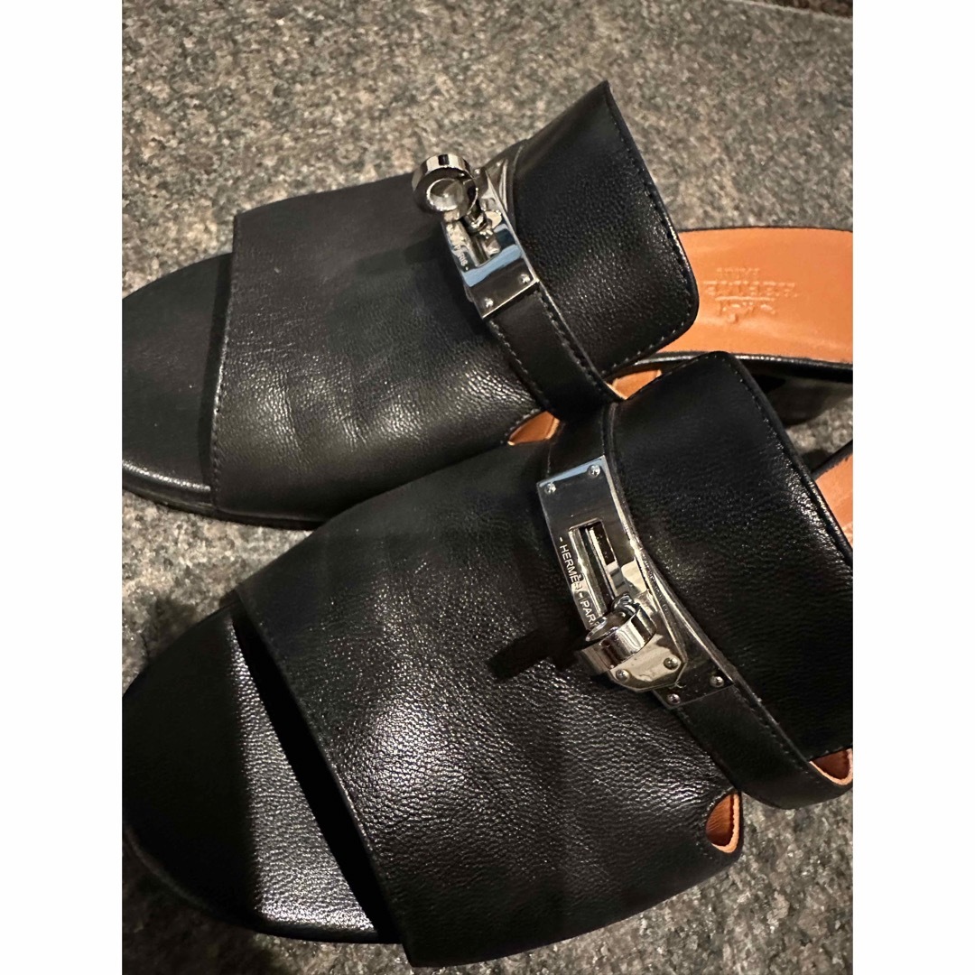 エルメス✨サンダルキャンディ🍊ブラック×シルバー金具ケリー