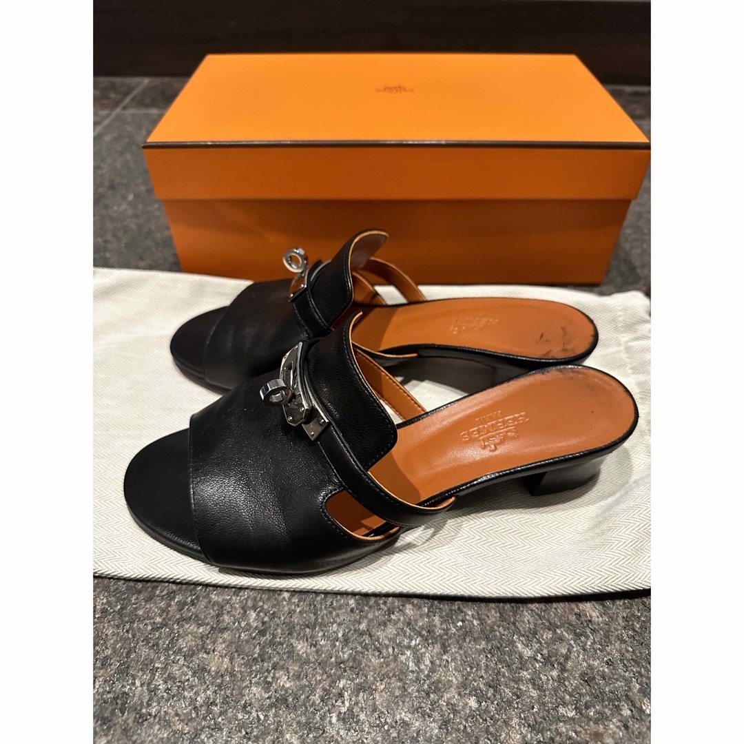 エルメス✨サンダルキャンディ🍊ブラック×シルバー金具ケリー