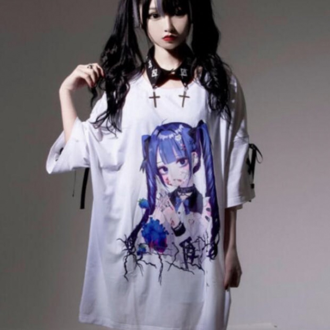 REFLEM negi 限定 コラボ 桃色髪 少女 レースアップ Tシャツ 地雷