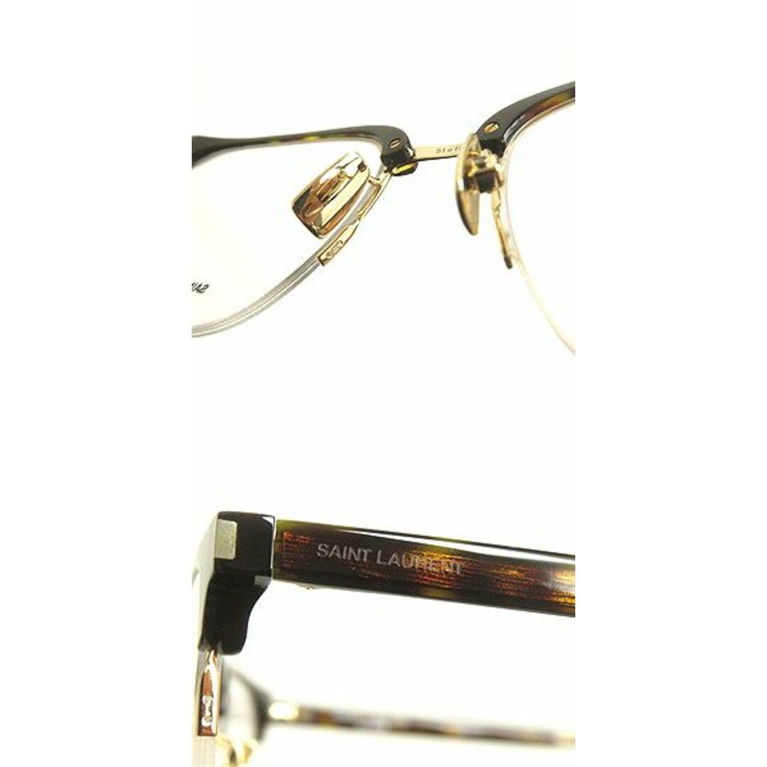 未使用品▼SAINT LAURENT サンローラン SL189SLIM002 マーブル柄 ロゴ入り メガネ/アイウェア 度無し 茶×ゴールド 51□18-145 伊製 メンズ