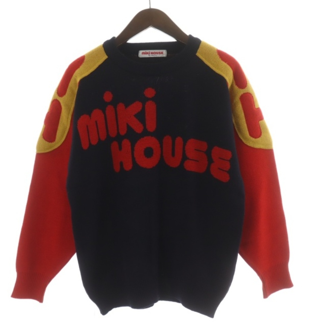 mikihouse セーター ニット クルーネック プルオーバー ロゴ M 紺