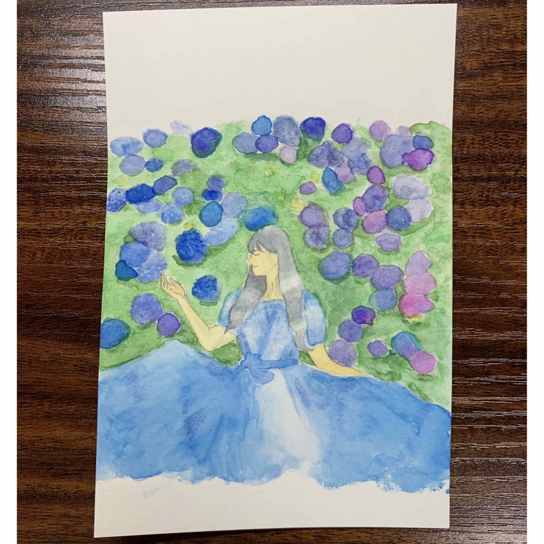 紫陽花と女性2 手描きイラスト 水彩画 原画 絵画の通販 by なな's shop｜ラクマ